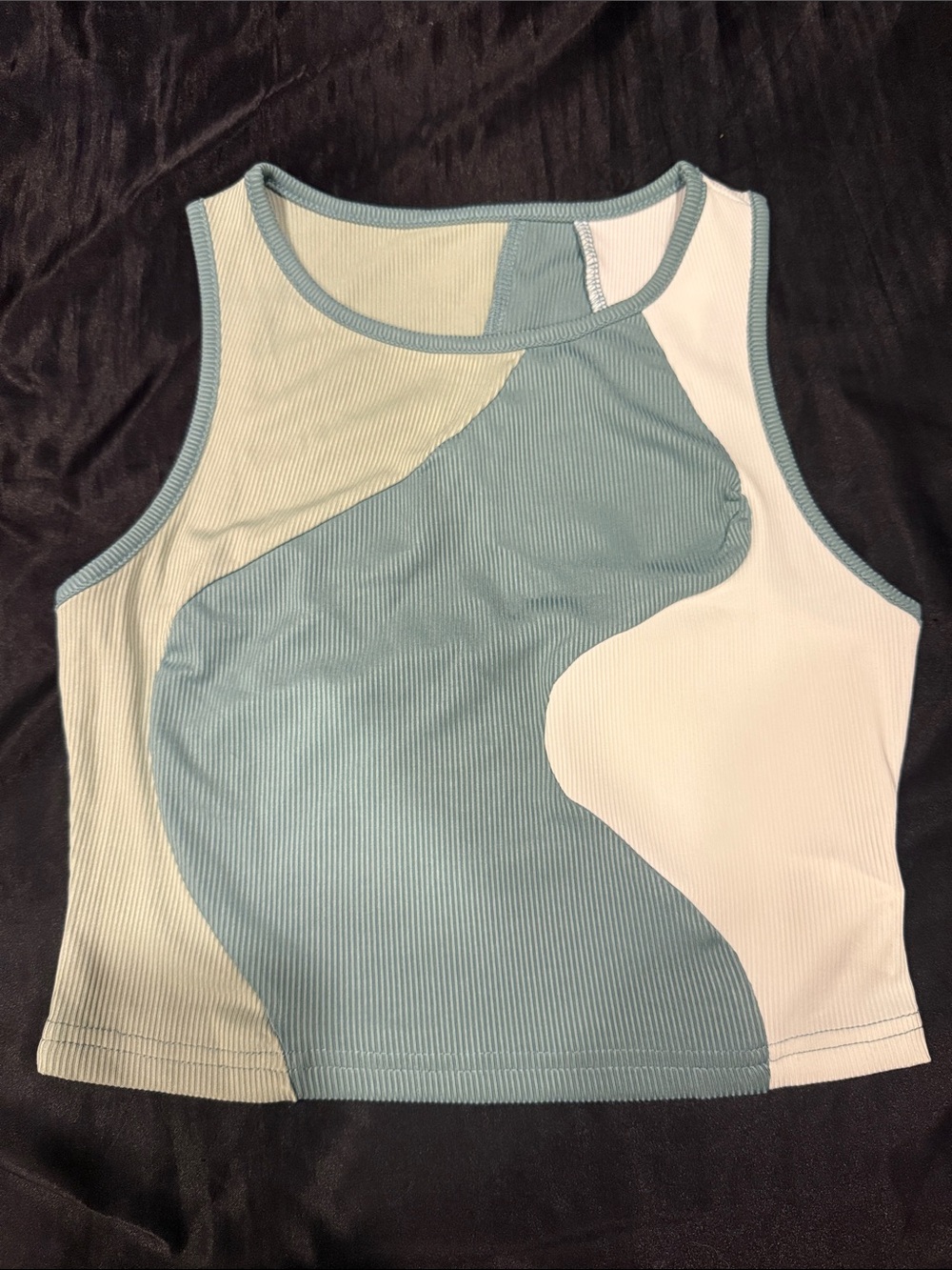 Colorblock Ribbed Crop Tank Top in Sage Blue, Cream, White